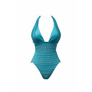 Gottex Textured Halter One Piece Swimsuit Size 10 Blue Teal Luxury Designer